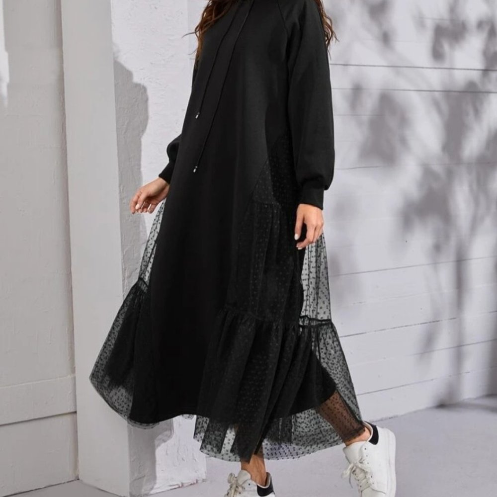 SHEIN dobby mesh insert hoodie dress